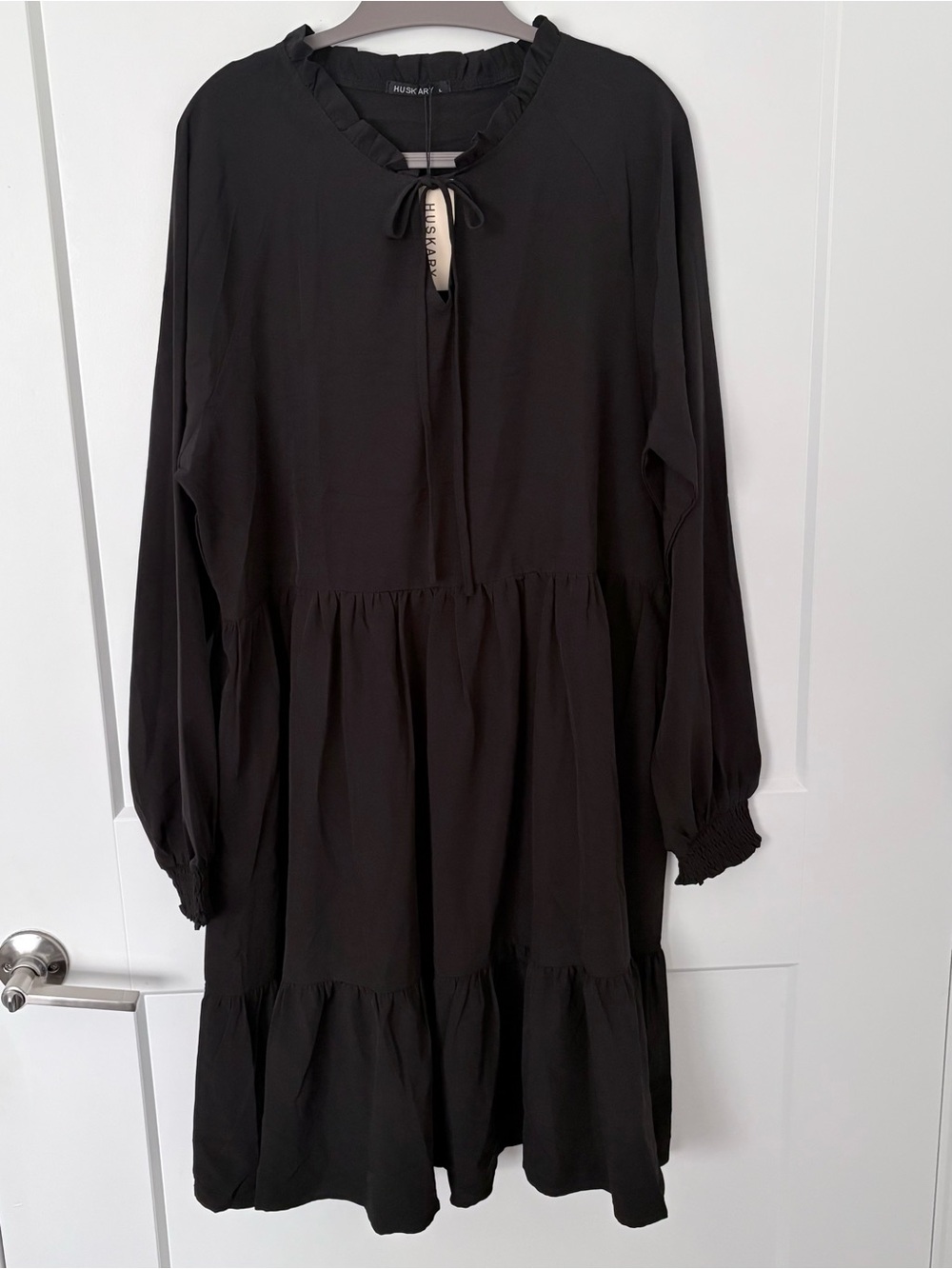 HUSKARY Black Long Sleeve Tiered Ruffle Dress With Pockets- Size L